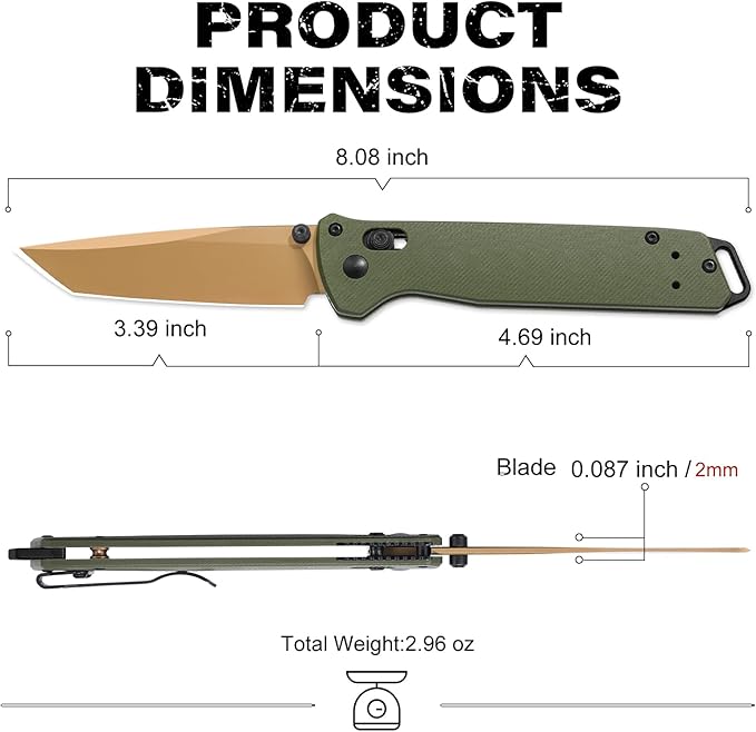 RBLACK Folding Knife with 3.39'' 154CM Steel Tanto Blade, Bug Pocket Knife for Men Women Gifts, Axis Lock EDC Tactical Knife with Lightweight G10 Handle, Reversible Pocket Clip - RK0402-OG