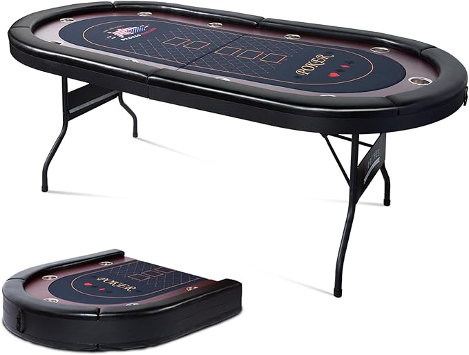 10 Player Foldable Poker Table, 86" Large Professional Folding Texas Holdem Poker Card Table, Portable Casino Table for Game Room with Padded Rails & Cup Holders