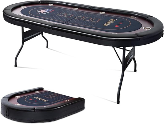 10 Player Foldable Poker Table, 86" Large Professional Folding Texas Holdem Poker Card Table, Portable Casino Table for Game Room with Padded Rails & Cup Holders