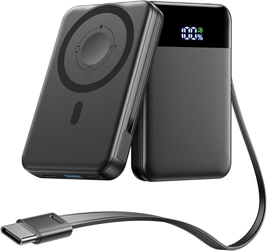 Hiluckey Magnetic Portable Charger Power Bank -10000mAh Ultra Slim 15W Wireless Phone Charger, 20W PD Fast Charging Battery Pack with Built-in Cable for Phone 16/15/14/13 Pro/Pro Max, Apple Watch