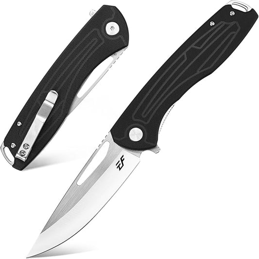 Eafengrow EF233 Folding Knife D2 Steel Blade G10 Handle EDC Tool Knives for Working Camping Hiking(black)