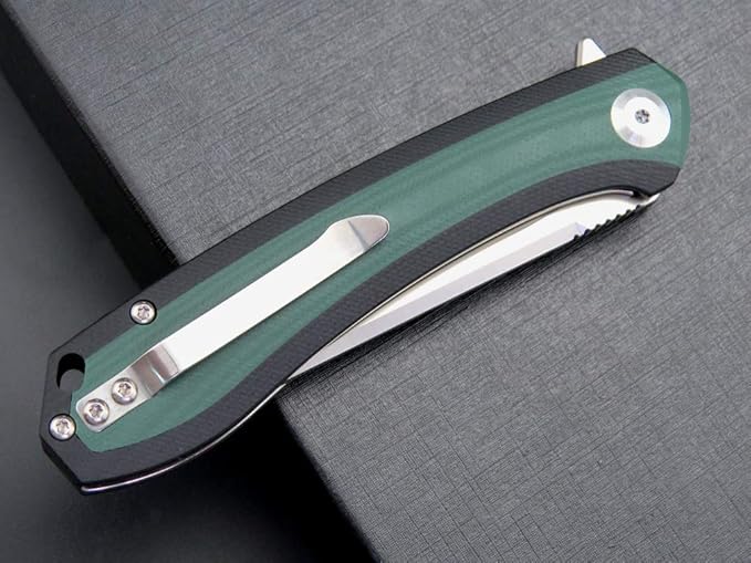 Eafengrow EF947 EDC D2 Folding Knife, G10 Handle Ball Bearing Folder with Locking Liner EDC Flipper Knife with Pocket Camping Tactical Hiking Survival Outdoor tool(GREEN)