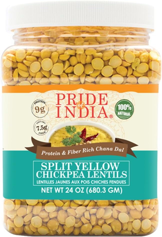 Pride of India | Indian Split Yellow Chickpea Lentils 1.5 Pound (680.38 gm) Jar | Protein & Fiber Rich Chana Dal | Perfect for Curries, Kitchari, Fritters, Soup, Salad, Flatbreads | All Natural, Vegan, Gluten-Free, Non-Bioengineered