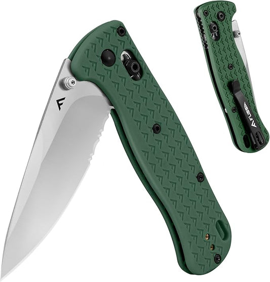 FLISSA 4.5" Folding Pocket Knife, Lightweight EDC Pocket Knife with Axis Lock, 3.2" AUS-8 Steel Blade, Sharp Camping Hiking Knife with Pocket Clip, Unique Tool Gift for Men, Dad (Green)