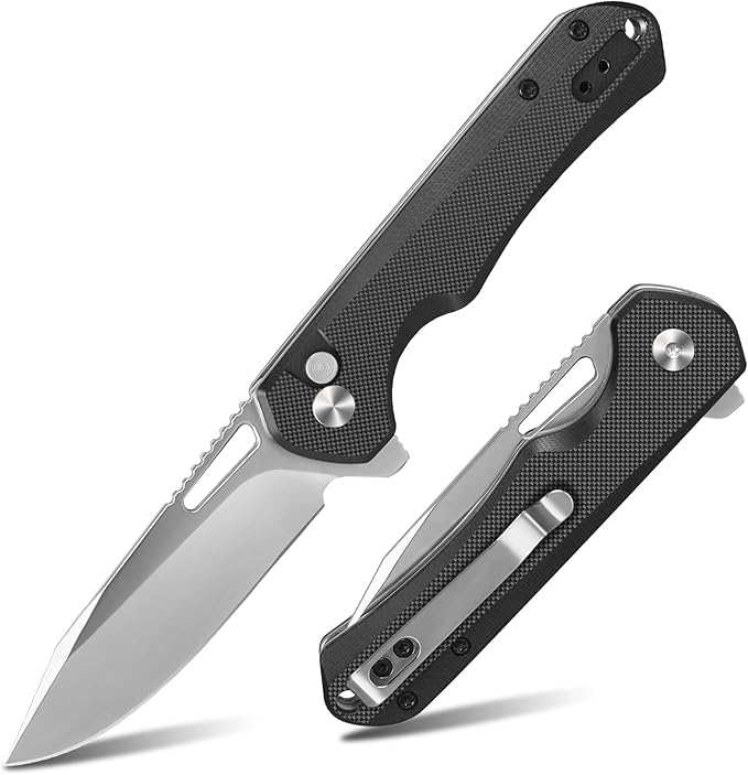 ZENG Folding Pocket Knife, 3.15" D2 Steel Blade Pocket knives, G10 Handle Small EDC Knife, Liner Lock knife, Pocket Knife with Clip for Men Women, Sharp Pocket knive for Camping Hiking Hunting (Black)