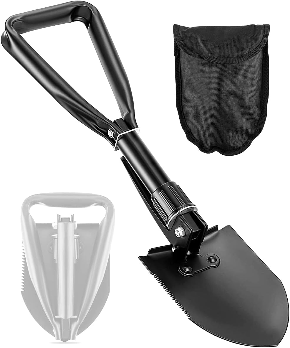 PLACHIDAY Digging Shovel, 18.5'' Lightweight Camping Shovel Portable High Carbon Steel Folding Mini