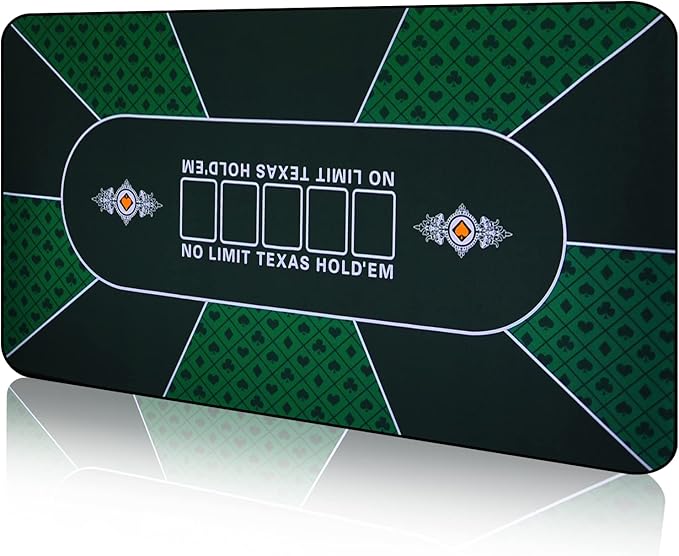 CONTINUE Upgraded Waterproof Poker Mat for 6 Players - Texas Hold'em & Blackjack - Anti-Slip Rubber Table Top Layout with Carrying Bag (47 x 24)