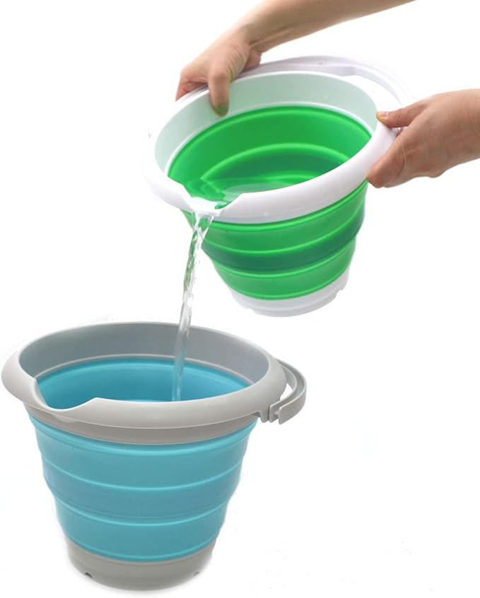SAMMART 5L / 1.32 Gallon Collapsible Plastic Bucket - Foldable Round Tub - Portable Fishing Water Pail - Space Saving Outdoor Waterpot (5L Round, Bright Green)