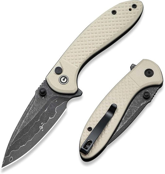 CIVIVI Faeger Pocket Folding Knife for EDC, 2.98" Damascus Blade G10 Handle, Reversible Clip for Men Women Outdoor Carry C24031-DS1 (Ivory)