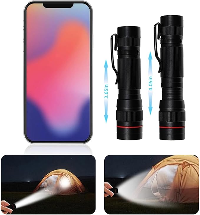 6 Pack Small Mini LED Flashlight, Single Mode Zoomable Flashlights AA Battery Powerful Flashlights with Pocket Clip, Portable Bulk EDC Pen Flash Light for Gift, Emergency, Camping, Hiking