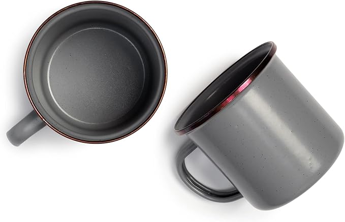Barebones Enamel Cup Set- Enamel Coffee Mugs Set of 2 16-oz - Stainless Steel Rim Camping Mug for Indoor and Outdoor Use (Slate Gray)
