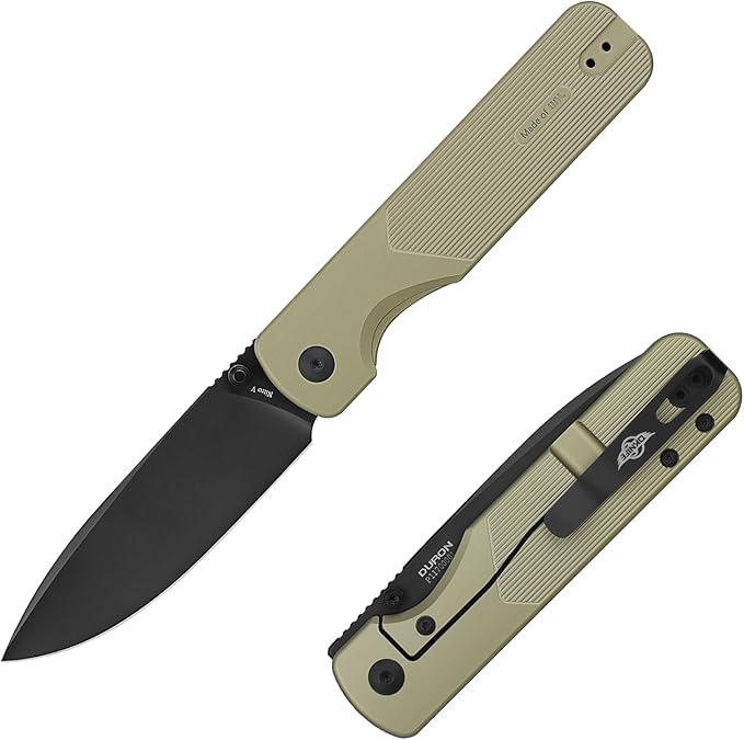 OKNIFE Duron Folding Pocket Knife, 3.5" PVD Coated Nitro-V Steel Blade, Frame Lock Lightweight O-Aluminum Ambidextrous Handle with Clip, Ideal EDC Tool for Outdoor, Camping & Survival (Olive Green)