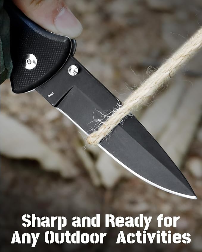 Folding Pocket Knife with Clip, 3.58" 8Cr13MoV Steel Drop Point Blade with G10 Handle, Liner Lock Pocket Knives for Men Outdoor Camping Hunting Hiking Survival Pocketknife