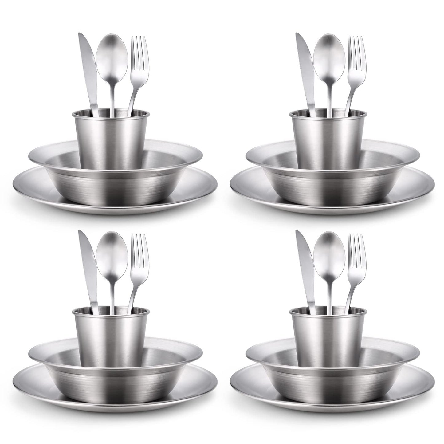 Odoland Stainless Steel Camping Mess Kit for Family & 4 Person