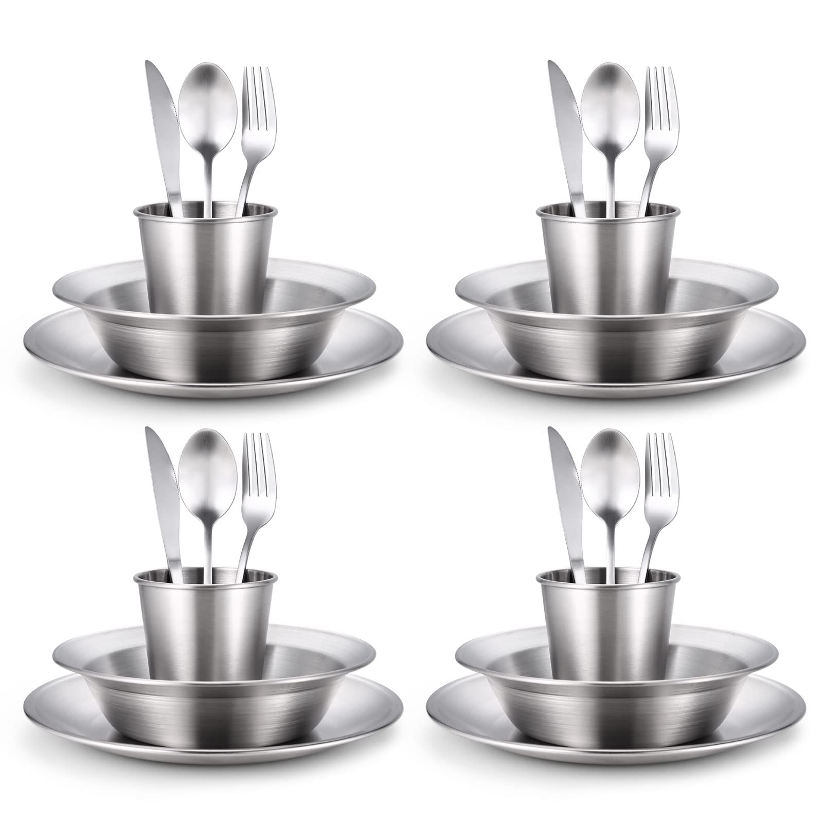 Odoland Stainless Steel Camping Mess Kit for Family & 4 Person
