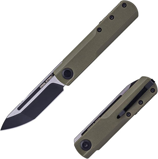 REALSTEEL G-Tanto Pocket Knife,Folding Knives,2.6" Nitro-V Blade,Double Detent Ball Slipjoint EDC,G10 Handle,2.2oz,Clip,Gift for Men Women Outdoor Indoor Daily Use Camping Hiking(Green Black)