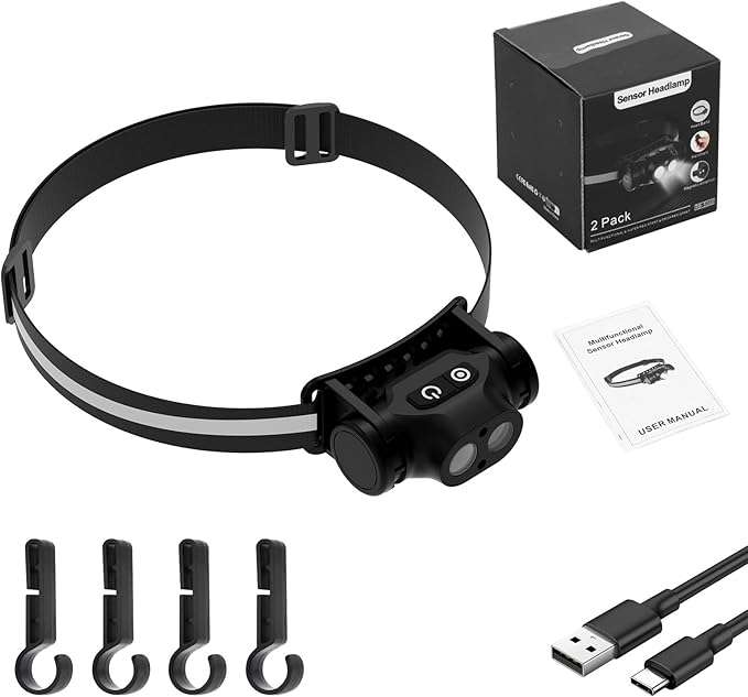 High Lumens Rechargeable Magnetic LED Headlamp for Camping, Hiking, Caving, Fishing, Waterproof Impact-Resistant Bright Head Light with 4 Light Modes, Adjustable Headstrap (6 Pack Magnetic Headlamp)