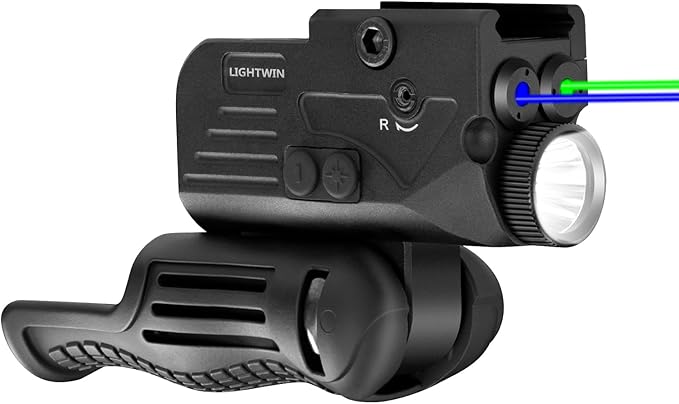 1200LM Rechargeable Flashlight with Green & Blue Laser, 5 Light Modes & Strobe, 3 in 1 Laser Flashlight Combo with Strobe Sight, LED Power Indicator for Outdoor, Emergency, Camping