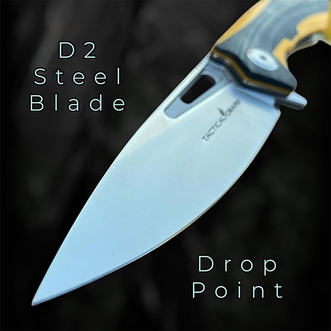 TACTICAL GEARZ Pocket Folding Knife for EDC, D2 Steel Blade, Dual Color G10 Handle, Includes Sheath (Kuma Yellow/Black)
