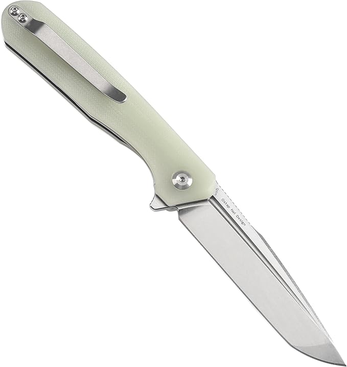 KANSEPT Qilin Pocket Knife,3.24'' Stonewashed 154CM Sharp Tanto Blade, Jade G10 Handle for Edc, Flipper and Liner Lock with Double-Sided Clip, Men Camping Survival Folding Knives T1047T5