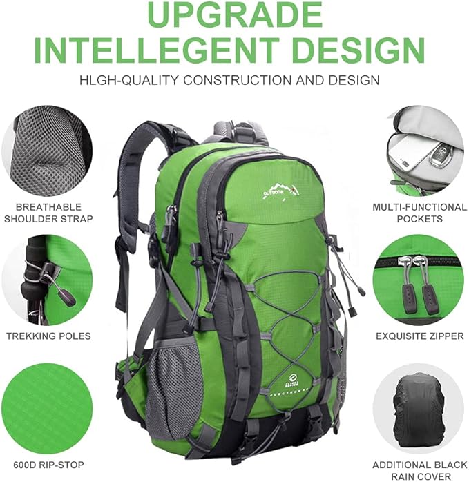 INOXTO lightweight Hiking Backpack 35L/40L Hiking Daypack with Waterproof Rain Cover for Travel Camping Outdoor Men and Women