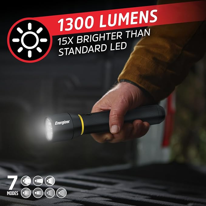Energizer LED Flashlight Vision PRO, Ultra Bright 1000+ Lumens, IPX4 Water Resistant, Aircraft-Grade Aluminum LED Light, Rugged Metal Flash Light for Outdoors, Emergency Power Outage, Black