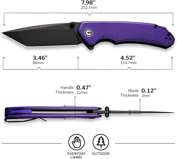 CIVIVI Brazen Folding Pocket Knife,3.5-Inch Tanto D2 Plain Blade,G-10 Outdoor Camping Hiking Knife with Thumb Studs and Flipper Opener,Unique Tool Gift for EDC Men Women C2023D