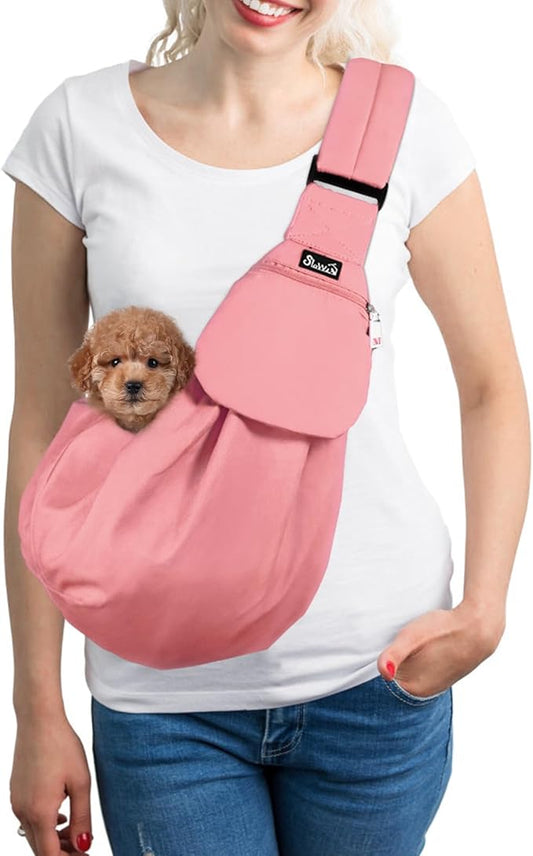 SlowTon Dog Carrier Sling - Thick Padded Shoulder Strap Adjustable Dog Carriers for Small Dogs, Puppy Carrier Purse for Pet Cat with Front Zipper Pocket Safety Belt Machine Washable (PH, XS)