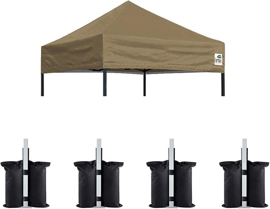 Eurmax USA Pop Up Canopy Replacement Canopy Tent Top Cover, Instant Canopy Top Cover ONLY,Bonus 4PC Pack Weight Bag (5x5,Khaki)