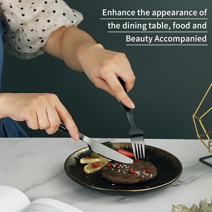 Evanda Portable Silverware Set Set of 2 Packs, Include Knife Fork Spoon, Black Titanium Plating Cutlery Set With Black Bag, For Home Kitchen Camping Travel, Dishwasher Safe