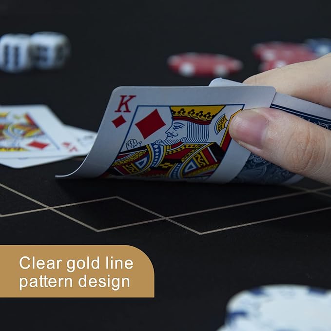 CONTINUE Poker Mat 8-10 Players Portable Table Top Black Wrap Texas Hold'em Poker Mat Rubber Layout with Carrying Bag for Games, Blackjack, Casino（70 x 35 Inch）