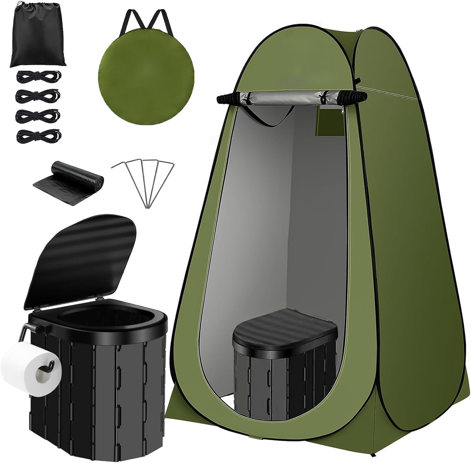 Portable Toilet Kit, Camping Toilet with Pop-Up Privacy Tent Toilet Bags, Washable Portable Outdoor