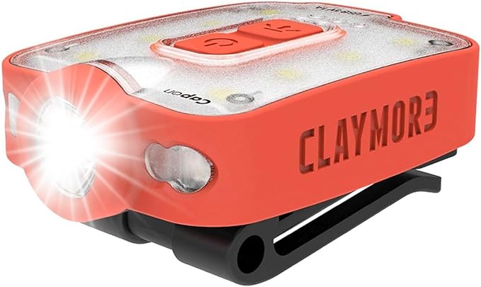 Claymore Capon 40B Red Clip-On Cap Light ??USB-C Rechargeable 230LM LED Headlamp | 3 Light Modes 180° Adjustable Beam IP54 Water Resistant Up to 12 Hrs Runtime for Camping, Running, Outdoor