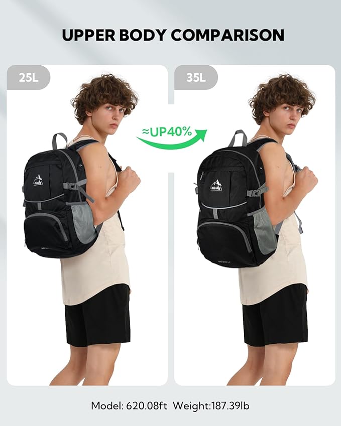 WATERFLY Hiking Foldable Daypack Backpack: 25/35L Ultra Lightweight Packable Waterproof Outdoor Travel Day Pack for Women Men