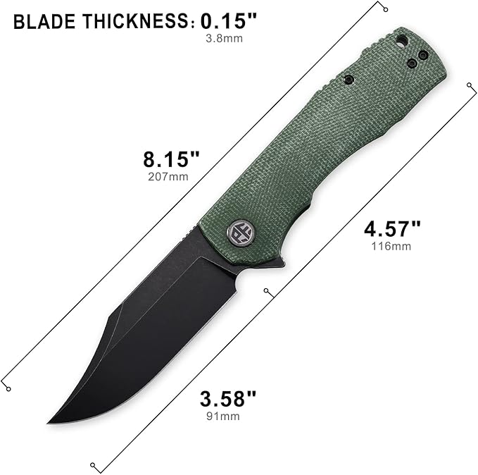 Petrified fish PFP03 Victor,3.58" K110 Satin Blade,140g Micarta Handel Flipper Liner lock Folding knife (Green Dark Stonewashed)