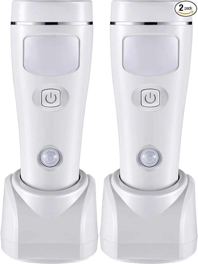 Enhon 4 in 1 LED Emergency Lights for Home Power Failure, 2 Pack Rechargeable Plug in Flashlight Motion Sensor Night Light, Automatic Turn On Power Outage Light for Home Hurricane Supplies(White)