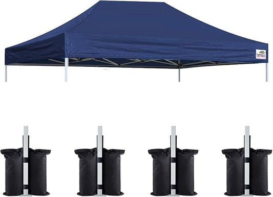 Eurmax USA Pop Up Canopy Top Gazebo Tent Cover Replacement Top Only,Bonus 4PC Pack Weight Bag (10x15, Navy Blue)