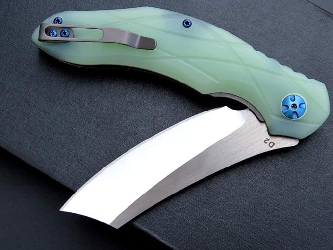 Eafengrow EF919 Folding Knife with Pocket Clip D2 Steel Blade G10 Handle EDC Tool Outdoor Knives for Camping Fishing Hiking (Jade)