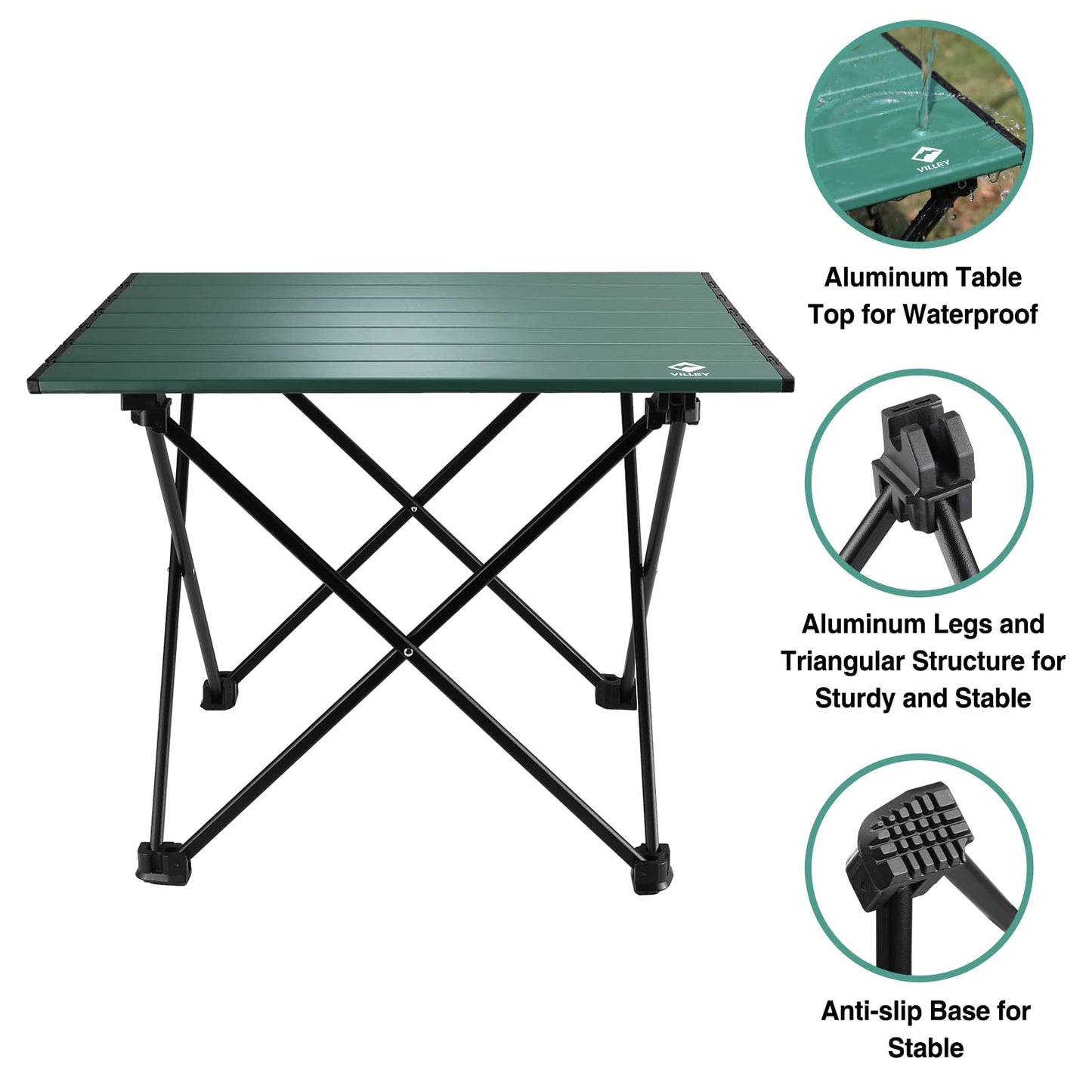 VILLEY Portable Camping Side Table, Ultralight Aluminum Folding Beach Table