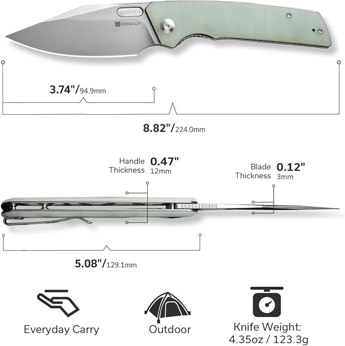 SENCUT GlideStrike Pocket Knife for EDC, Folding knife with Thumb Hole Openning, Textural Coarse G10 Handle with Deep Pocket Clip, Ideal Gift for Men Women S23018-2 (Natural)