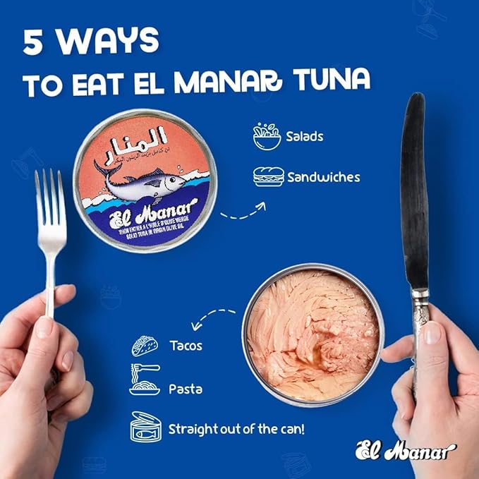 El Manar Solid Light Tuna in Olive Oil- 5.6 oz Pack of 3 - Canned Tuna Fish in Virgin Olive Oil ??Wild Caught Fresh Tuna in Oil - Non-GMO - Gluten Free Tuna