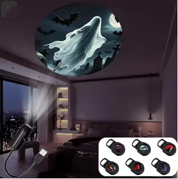 Halloween USB Projector Light - 6 Scenes Starry Sky Projector, Creative LED Night Light for Dark & Night Ambiance, Holiday Atmosphere Projection Lamp