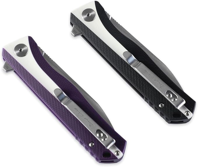 Petrified fish PF818,3.54" D2 Blade,104g G10 Handle Flipper Folding knife (Stonewash, White and Purple)