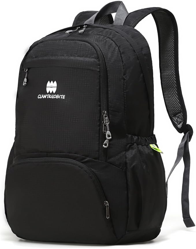 Lightweight Packable Travel Backpack, 30L Black Daypack Hiking Backpack for Women Men, Waterproof and Foldable, Travel Backpack Carry on Flight Approved