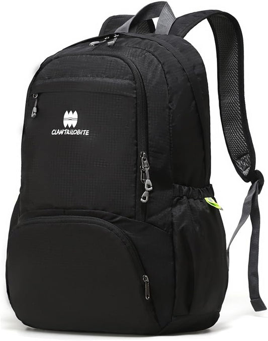 Lightweight Packable Travel Backpack, 30L Black Daypack Hiking Backpack for Women Men, Waterproof and Foldable, Travel Backpack Carry on Flight Approved