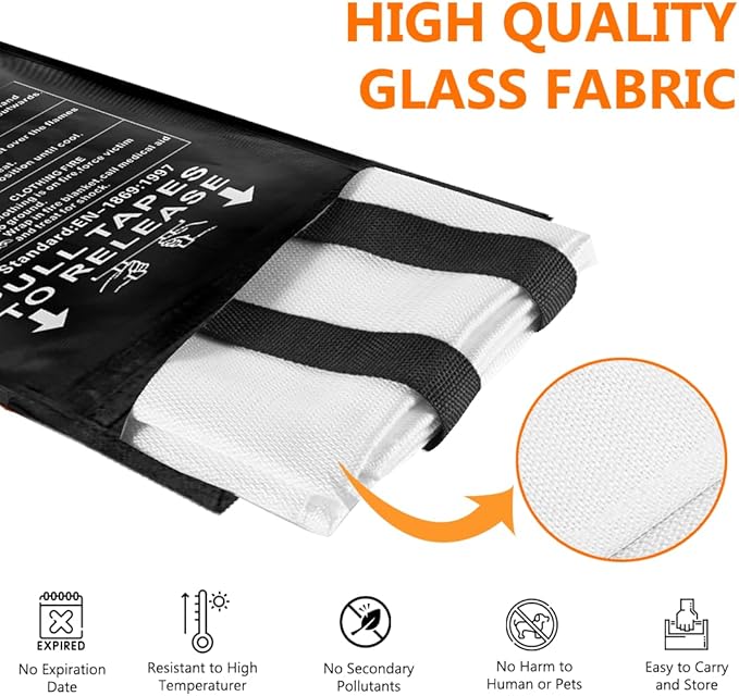 SAFECASTLE Emergency Fire Blanket 59"x59" Large Size, 1 Pack Fire Retardant Blanket with Fireproof Tabs for Home, Warehouse, Outdoor, Office, Car and Camping Fire Protection Survival Safety