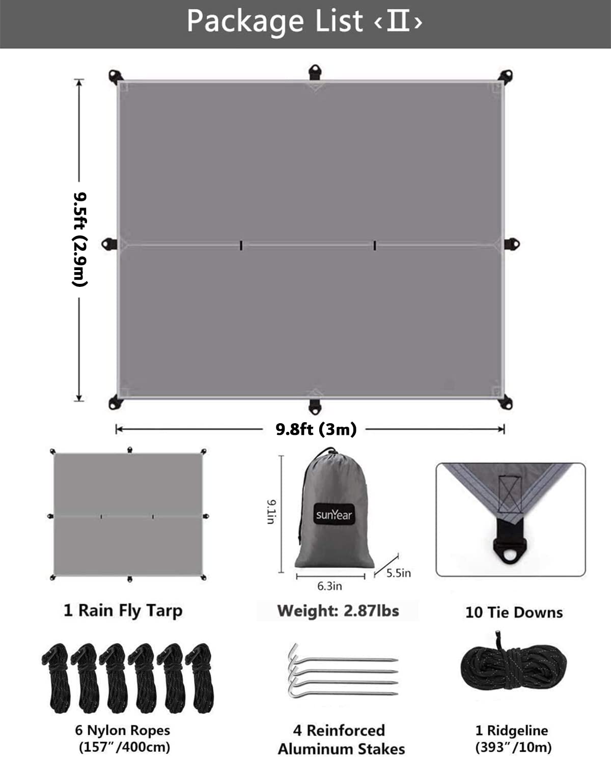 Sunyear Hammock Camping with Rain Fly Tarp and Net, Portable Camping Hammock Double Tree Hammock