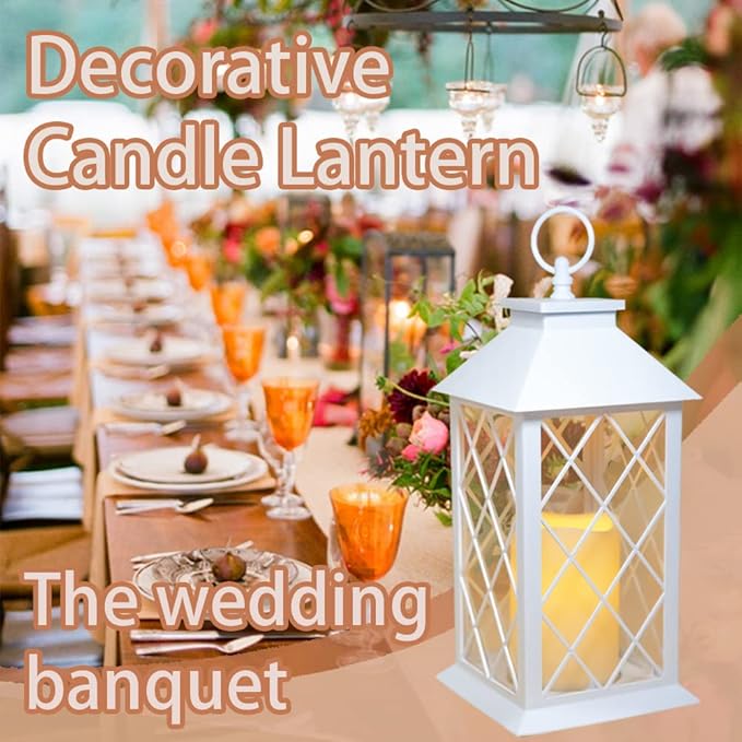 YAKii Decorative Candle Lantern with LED Flameless Candle and Timer, Plastic LED Candle & Holder, Indoor & Outdoor Hanging Lights Decorations Lantern (White 2PCS)