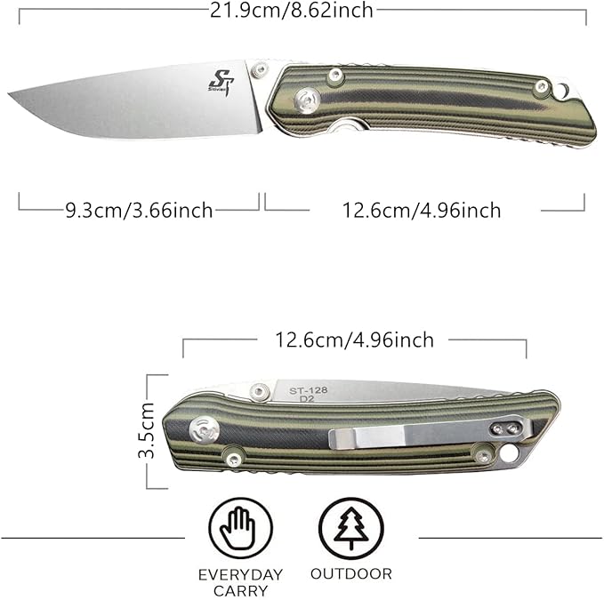Sitivien ST128 Folding Knife,D2 Blade G10 Handle Safety Liner Lock EDC Tool Knife for Outdoor Hiking Camping-Desert