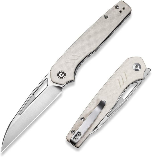 CIVIVI Guile Pocket Knife, Folding Knife for EDC, 3.25" Swedish 14C28N Blade G10 Handle with Reversible Deep-Carry Clip C24062B-3 (Ivory)